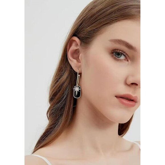 Black 1 Gold Lightweight Statement Dangle Trendy Hypoallergic Earring For Women - Picture 3 of 8